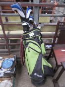 Golf clubs and bag.