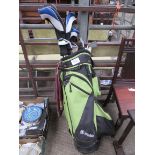 Golf clubs and bag.