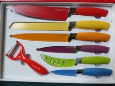 Waltmann 7 piece knife set coloured. Estimate £15-20.