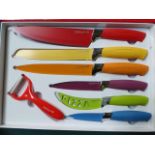 Waltmann 7 piece knife set coloured. Estimate £15-20.