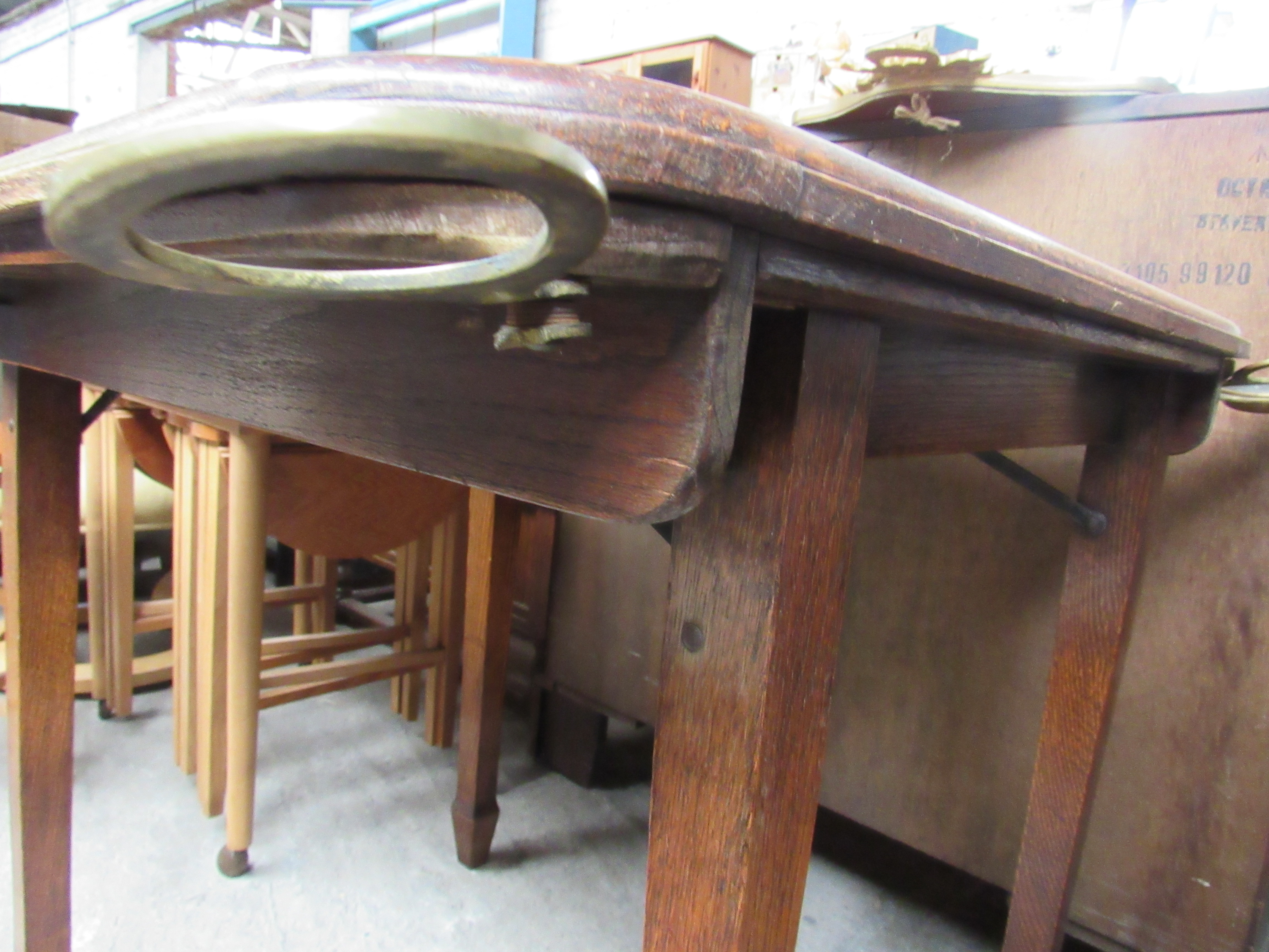 Oak framed folding card table complete with corner mounted ashtrays and drinks holder. - Image 5 of 5