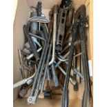 Box of approximately 20 car tools, wheel braces, extension bars, tyre levers etc.