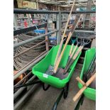 Haemmerlin wheelbarrow together with a quantity of garden tools.