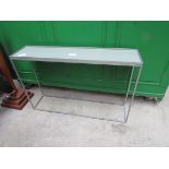 White metal console table, 110 x 26 x 71cms.