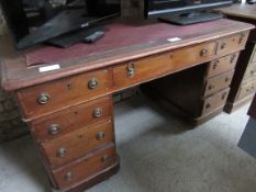 Mahogany leather top pedestal desk.