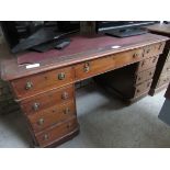 Mahogany leather top pedestal desk.