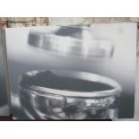 2 art style photographs of coffee making equipment.