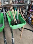 Haemmerlin wheelbarrow together with a quantity of garden tools.