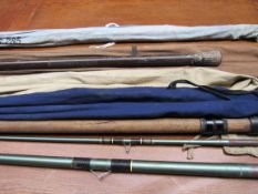 4 various fishing rods.