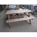 Wooden picnic bench.
