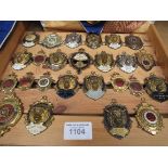Quantity of ""Royal Association of the Buffalo"" badges, garters and display shelves.