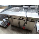 Double fryer and hot plate unit with under warmer. Estimate £450-480