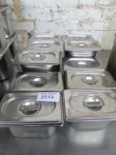 10 bain marie pot with lids. Estimate £20-30.
