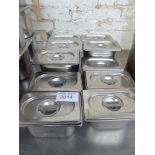 10 bain marie pot with lids. Estimate £20-30.