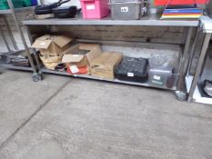 Long mobile stainless steel prep table and shelf. Estimate £70-75.