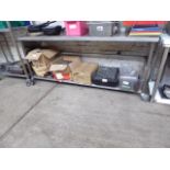 Long mobile stainless steel prep table and shelf. Estimate £70-75.