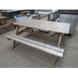 Wooden picnic bench.