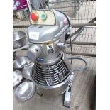 Metcalf 20 quarts food mixer, bowl and two attachments with guard. Estimate £240-270.
