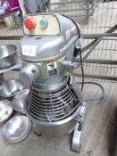 Metcalf 20 quarts food mixer, bowl and two attachments with guard. Estimate £240-270.