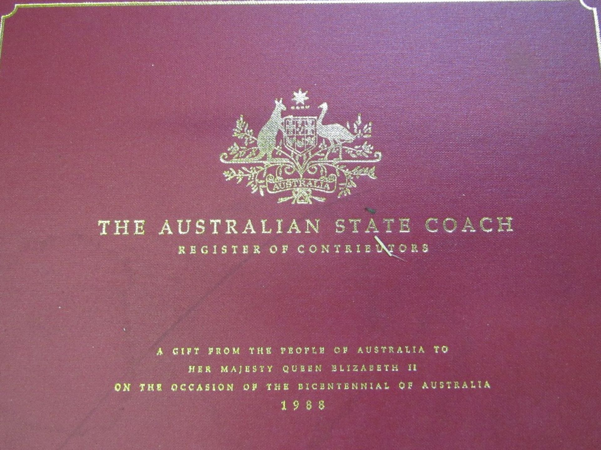 The Australian State Coach Register of Contributors, a gift from the people of Australia to Her