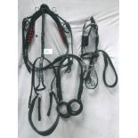 Set of black leather cob size breastcollar harness with whitemetal fittings