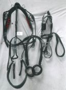 Set of black leather cob size breastcollar harness with whitemetal fittings