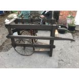 KNIFE GRINDER BARROW on two bicycle wheels. With carry handles and treadles