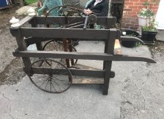 KNIFE GRINDER BARROW on two bicycle wheels. With carry handles and treadles