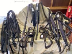 Set of brown leather TANDEM harness