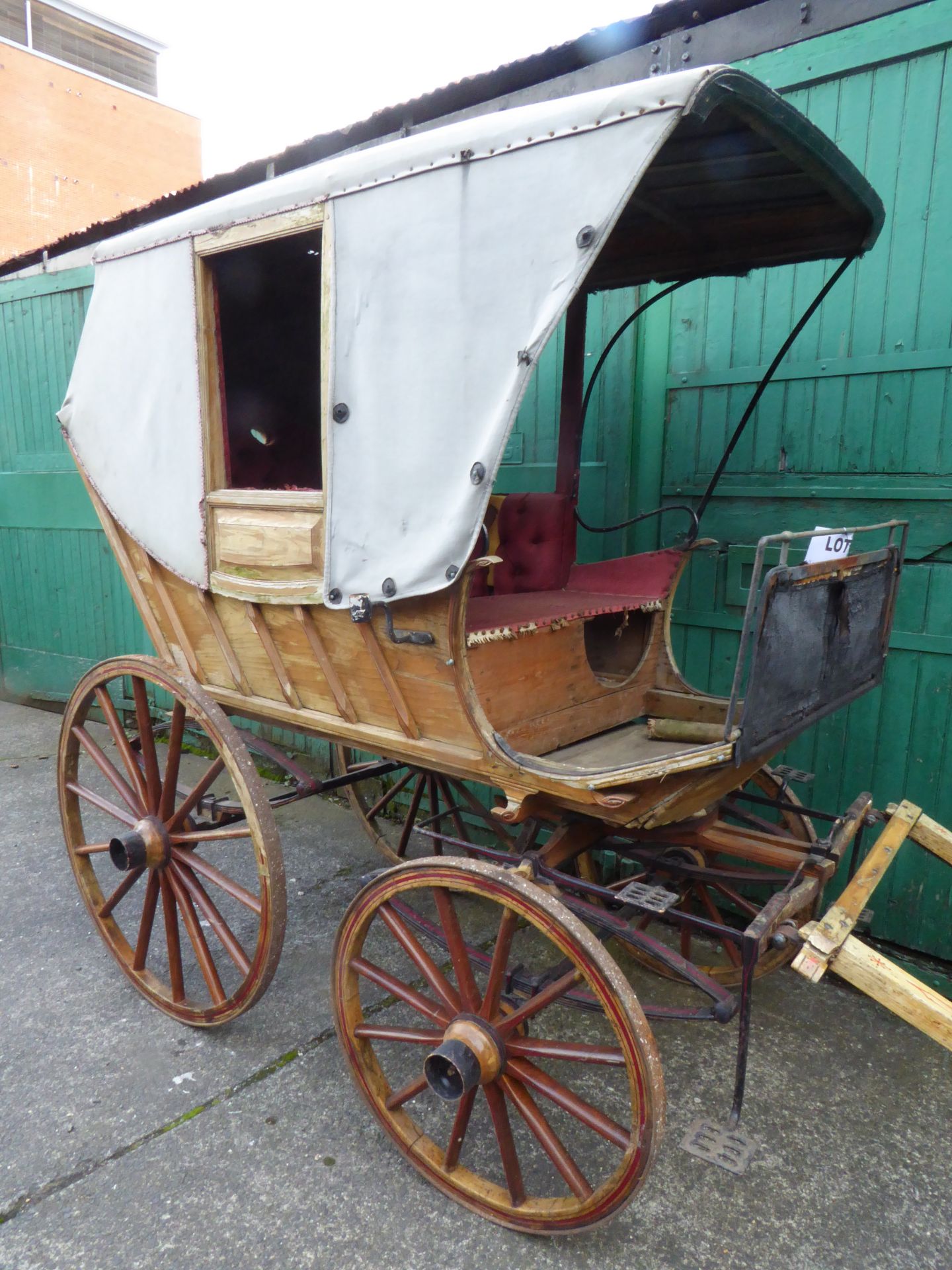 FOUR-WHEEL CARRIAGE for a single horse, possibly of Dutch origin, finished in natural varnished wood