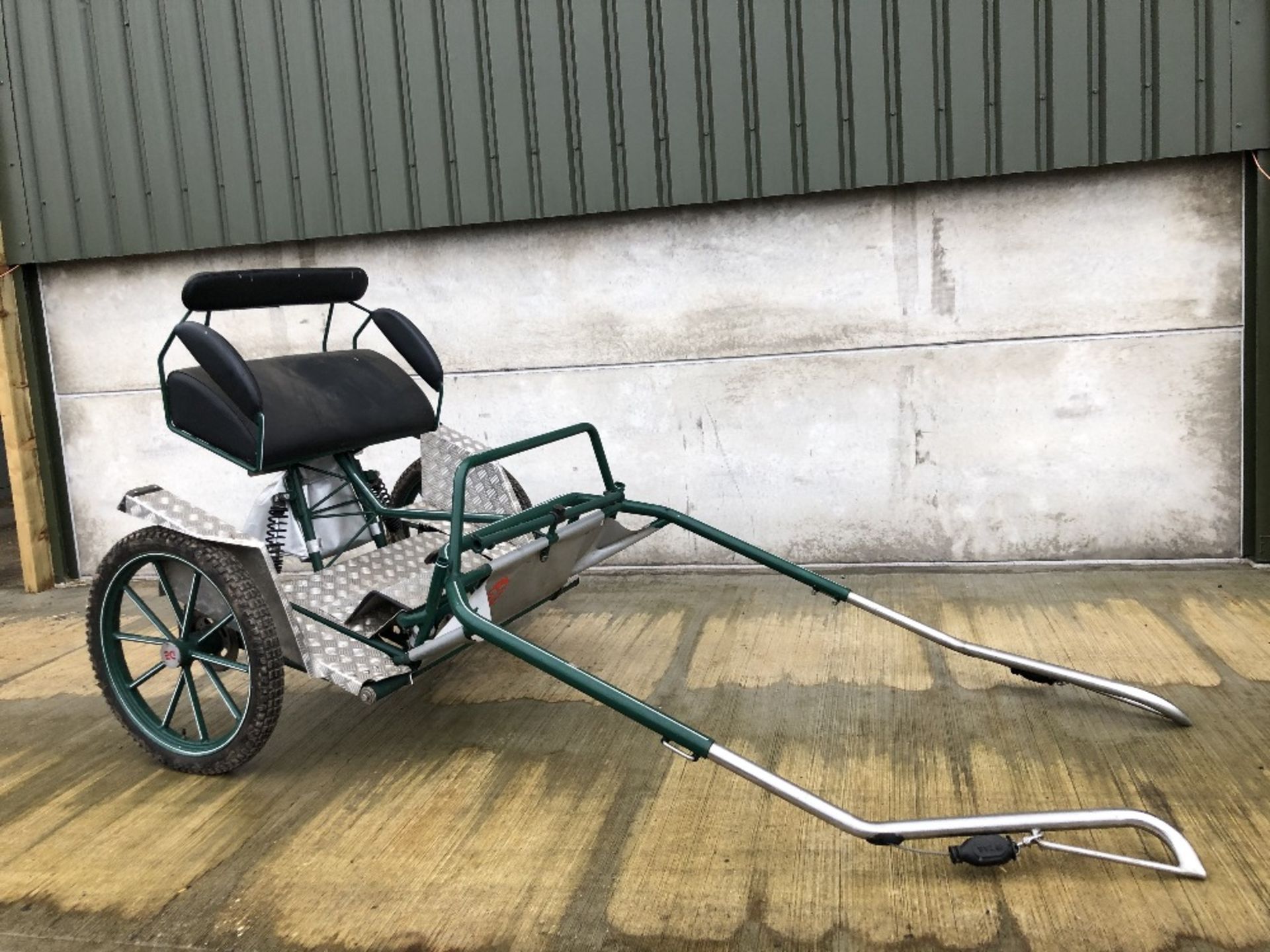 EXERCISE CART to suit full size. Of continental origin it is finished in dark green with white