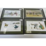 Set of four framed prints by Thackery Edwards depicting humorous scenes of horse dealing