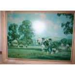 Large framed print entitled Ploughing Match by Frank Wooton, measuring 26ins x 30ins