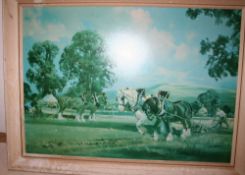 Large framed print entitled Ploughing Match by Frank Wooton, measuring 26ins x 30ins