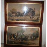 Pair of old coaching prints of a Mail and Stage Coach, measuring 17ins x 23ins