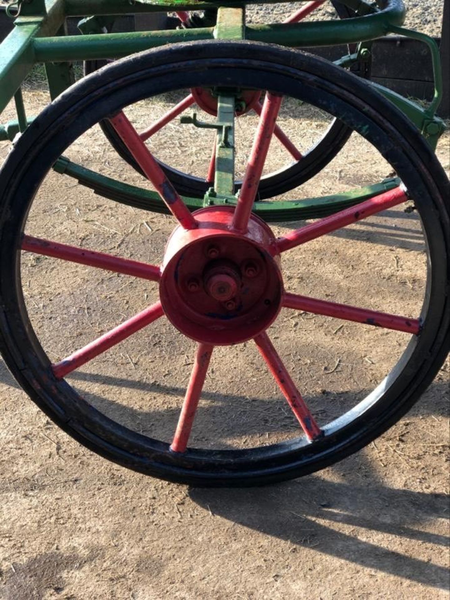 EXERCISE CARRIAGE painted green and approx. 15 years old to take full size pair. Measures 9ft long x - Image 8 of 8