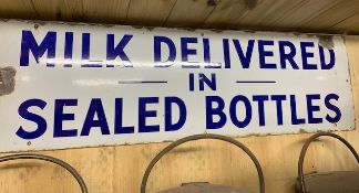 Large enamel advertising sign - Milk Delivered in Sealed Bottles 43ins x 13ins