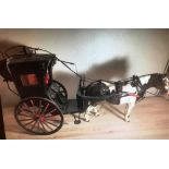 Large model of a Hansom Cab with a brown/white harnessed horse