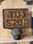 Cast iron bus stop sign, 12ins x 14ins