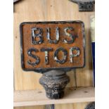 Cast iron bus stop sign, 12ins x 14ins