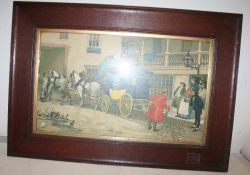 Oak framed coaching print by Ludovici of the London-Yarmouth Coach, measuring 18ins x 26ins