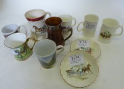 A quantity of 8 mugs and 2 saucers with carriage images