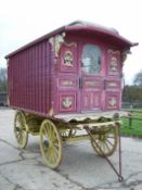 SHOWMAN'S WAGON built by Thomas Tong circa 1900, painted maroon with yellow under carriage, on