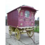 SHOWMAN'S WAGON built by Thomas Tong circa 1900, painted maroon with yellow under carriage, on