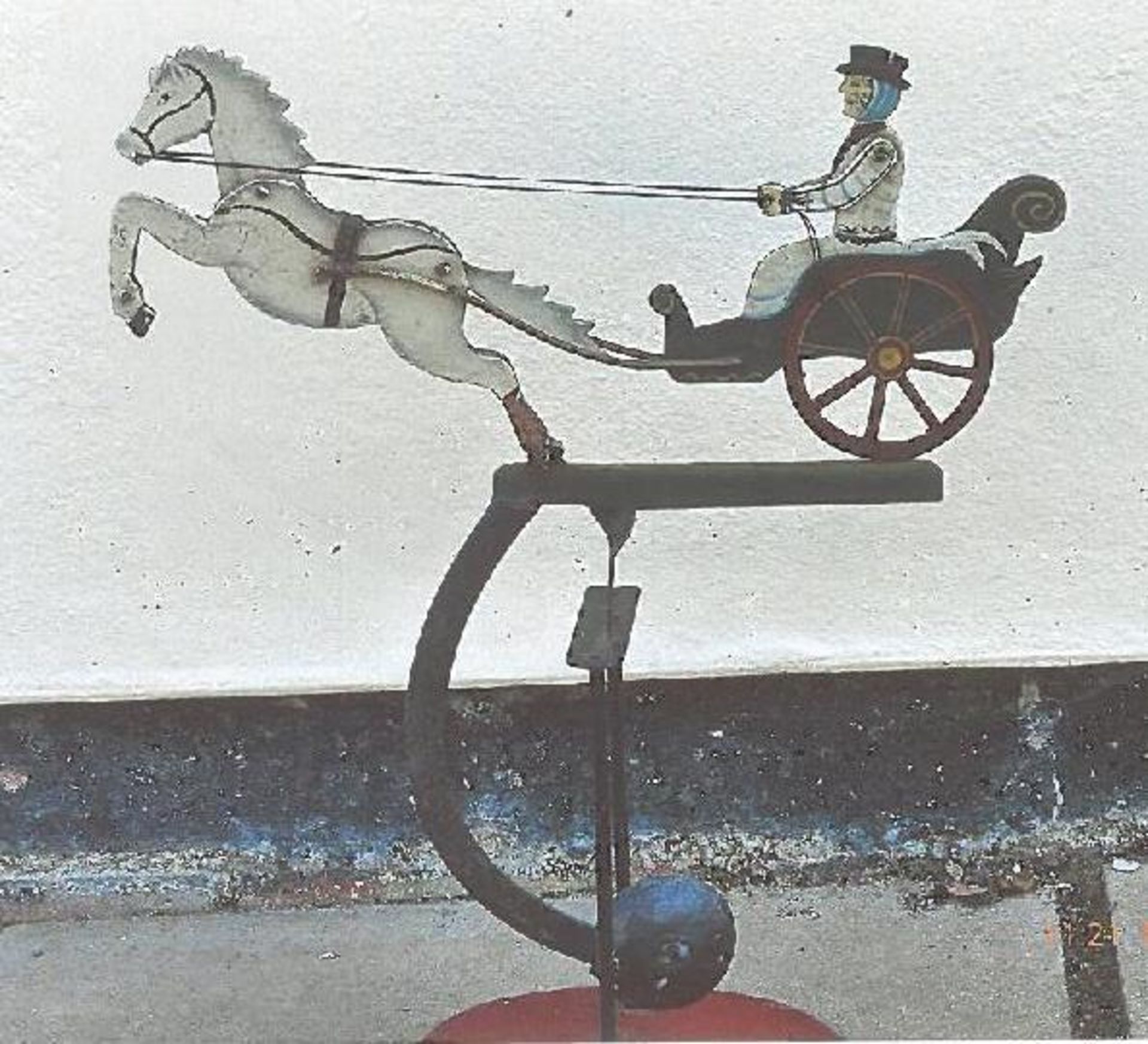 Early 20thC metal horse and carriage balance toy