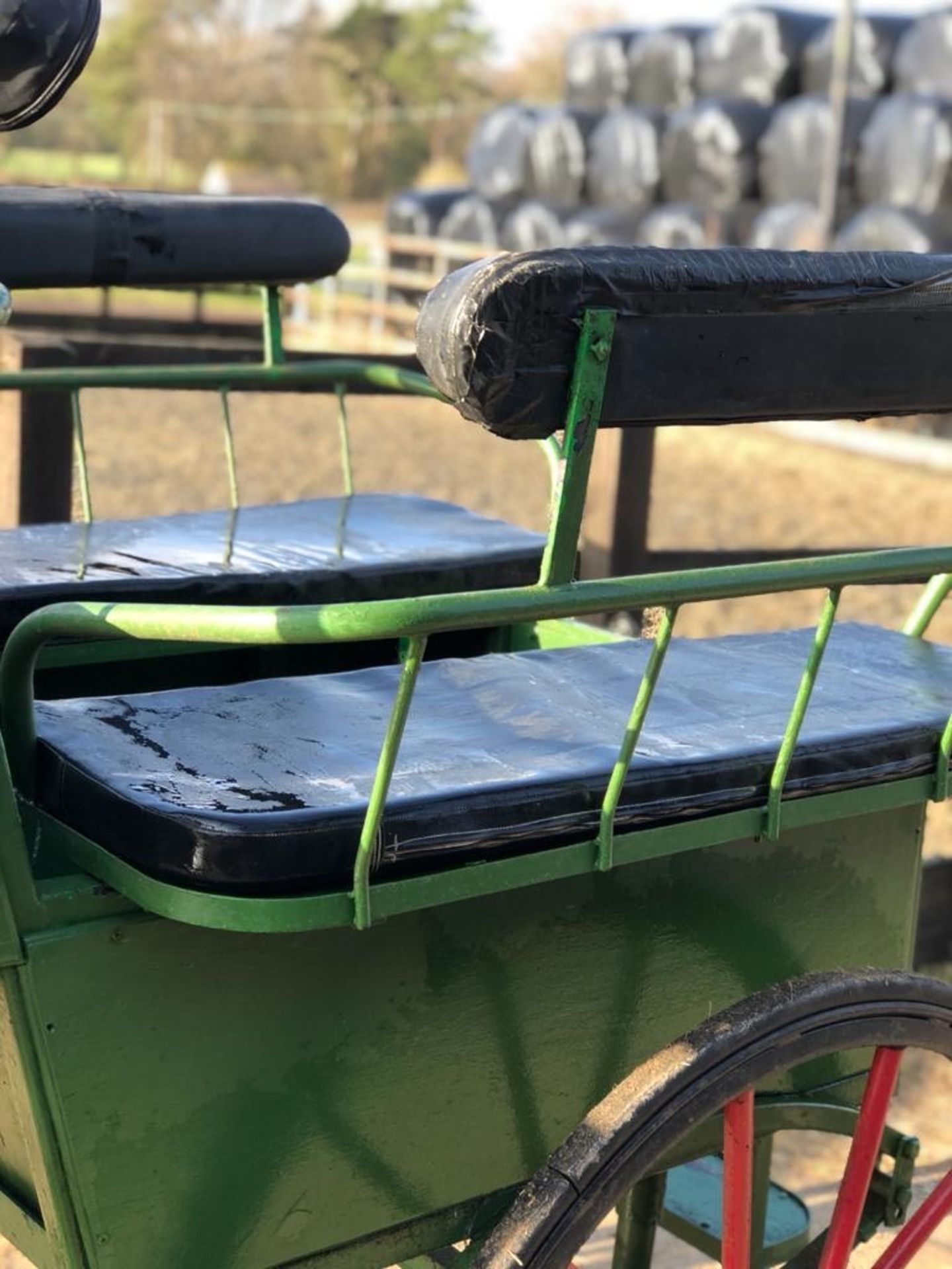 EXERCISE CARRIAGE painted green and approx. 15 years old to take full size pair. Measures 9ft long x - Image 6 of 8