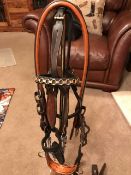 Complete set of brown leather pony breastcollar harness with bridle and bit