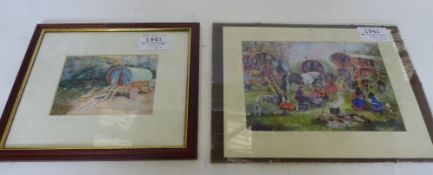 Two Gypsy Wagon prints - one is a watercolour by Enid Munroe and the other a print by A.Harrison