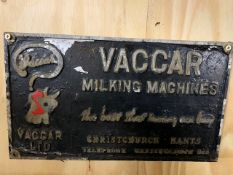 Cast iron advertising sign - Vaccar Milking Machine, 14ins x 8ins