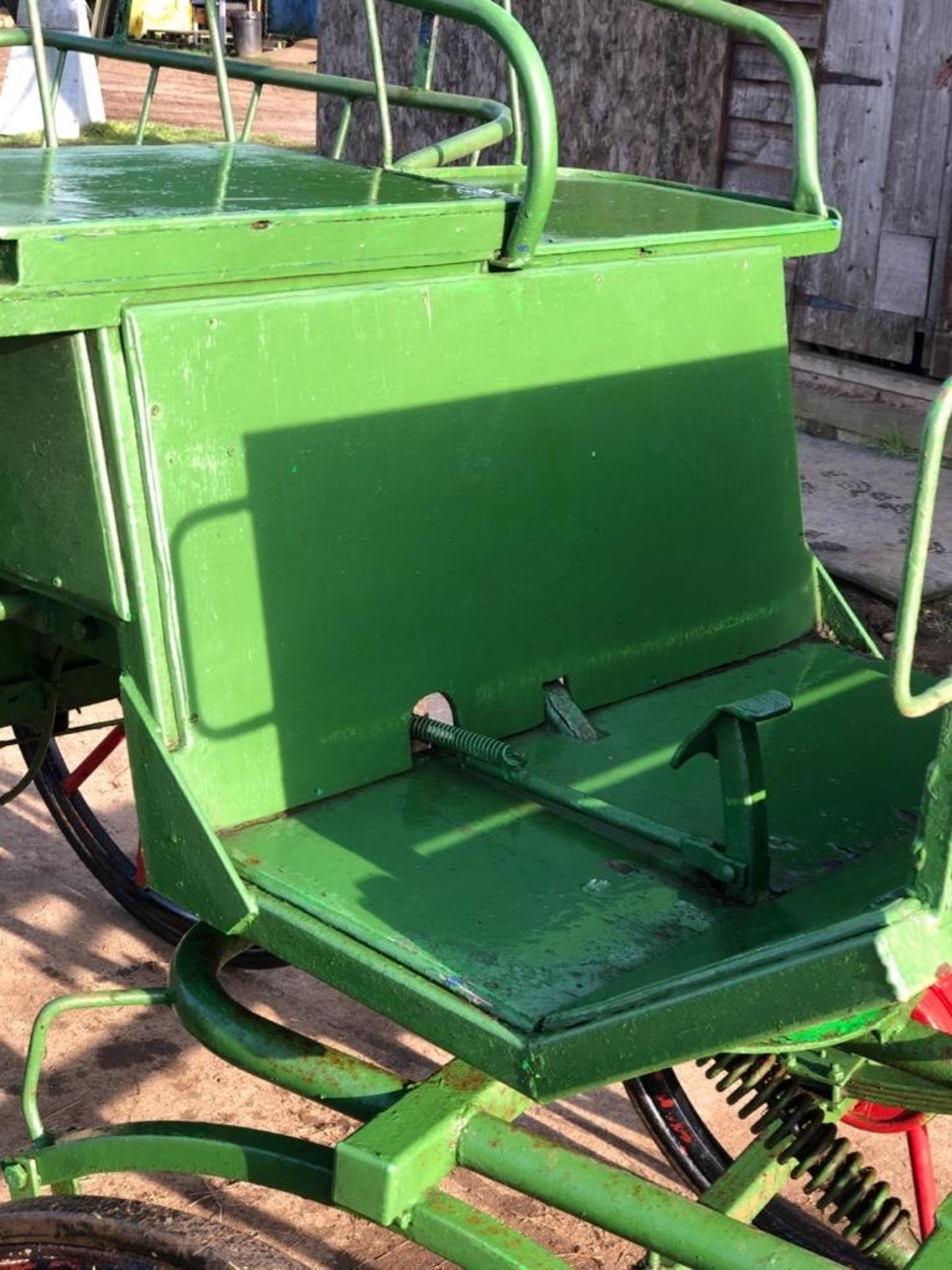 EXERCISE CARRIAGE painted green and approx. 15 years old to take full size pair. Measures 9ft long x - Image 3 of 8